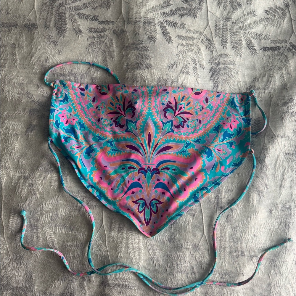 Frankie's Bikinis Turquoise and Pink Bandana Top Large